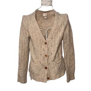 Showstopper WOMEN Far Away From Close Size medium Long sleeve, plunge, tan Wool